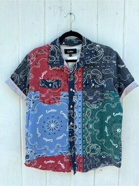 Unisex Multicolour Patchwork Bandana Short-Sleeve Shirt